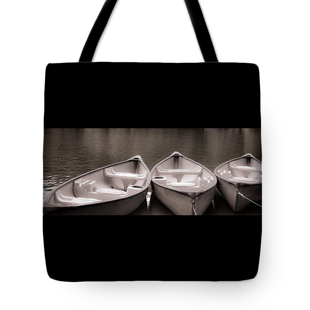 Greg Jackson Tote Bag featuring the photograph 3 Canoes - B/W 1a by Greg Jackson