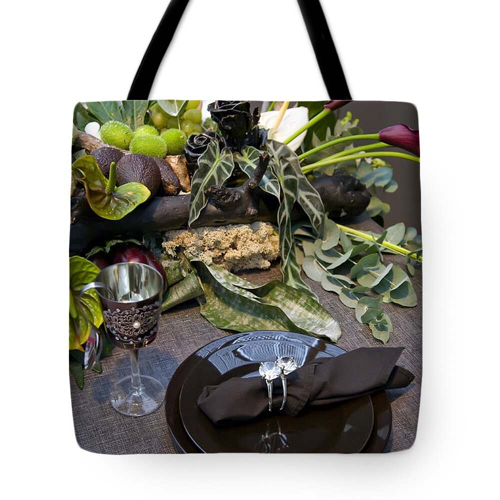 Christmas Tote Bag featuring the photograph Christmas table #3 by Ariadna De Raadt