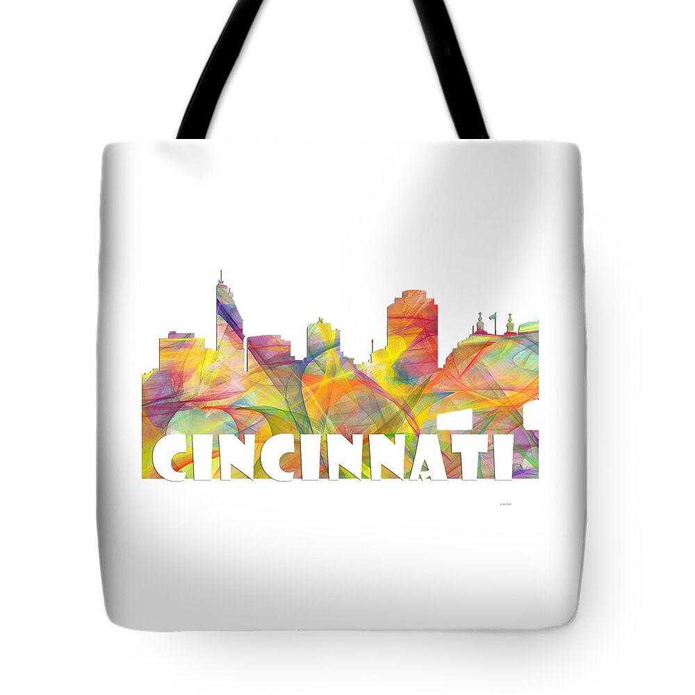 Cincinnati Ohio Skyline Tote Bag featuring the digital art Cincinnati Ohio Skyline #3 by Marlene Watson