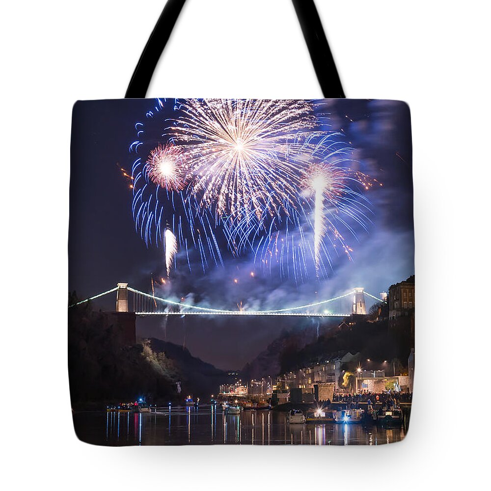 Fireworks Tote Bag featuring the photograph Clifton Suspension Bridge fireworks #3 by Colin Rayner