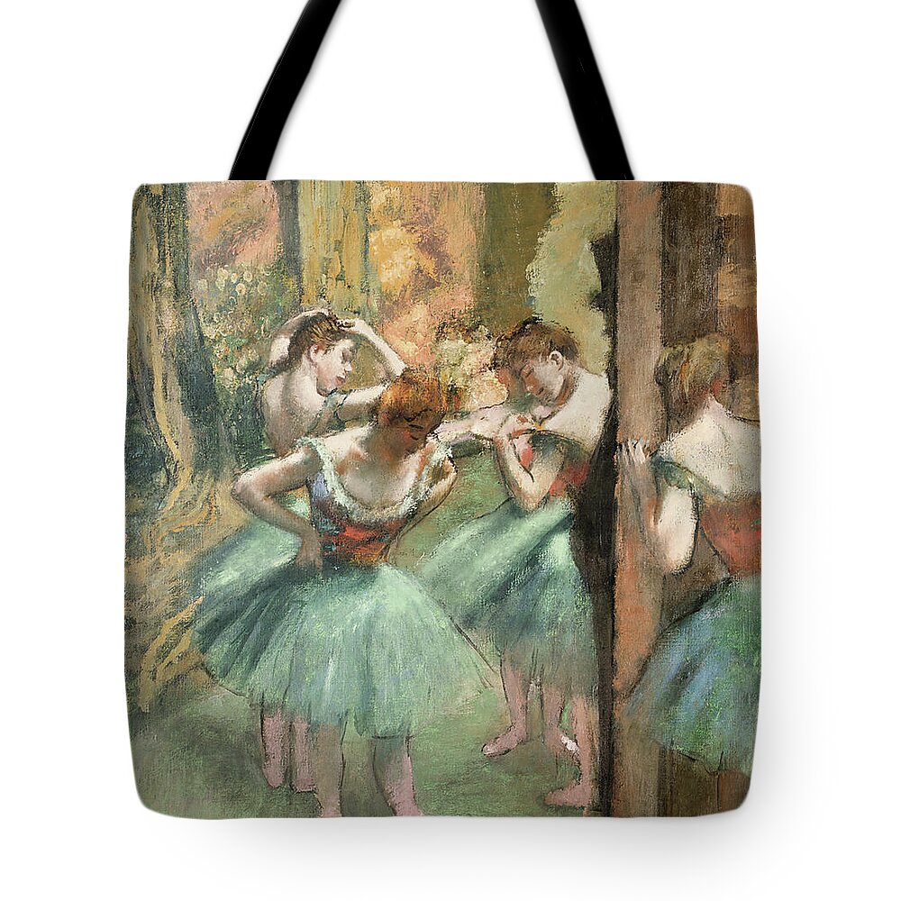 Dancers Tote Bag featuring the painting Dancers Pink and Green by Edgar Degas