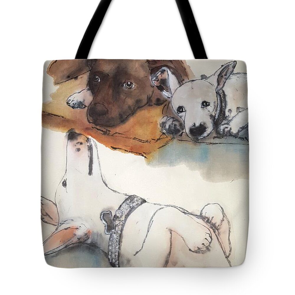 Dogs. Tote Bag featuring the painting Dogs Dogs Dogs album #3 by Debbi Saccomanno Chan