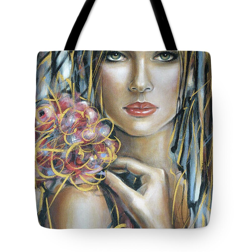 Woman Tote Bag featuring the painting Drama Queen 301109 #3 by Selena Boron