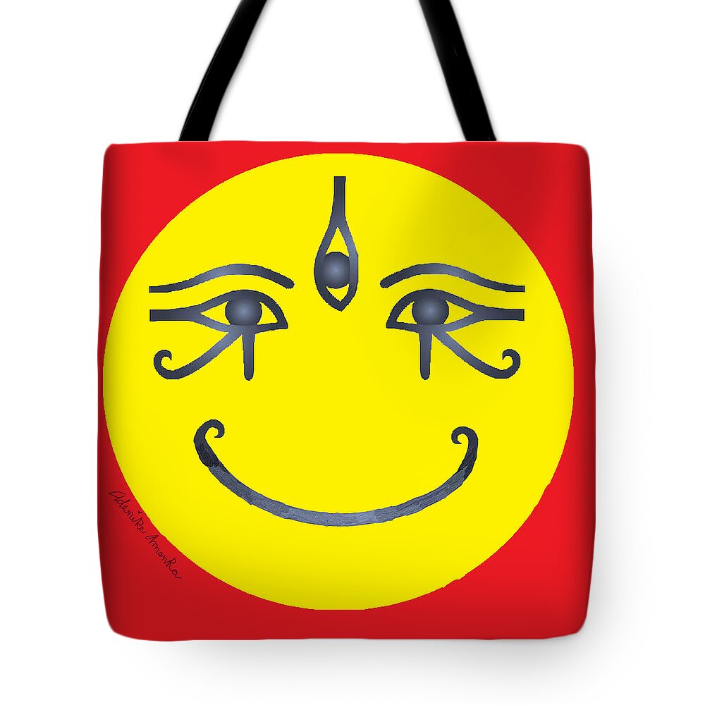 3 Eyes Smile Tote Bag featuring the tapestry - textile 3 Eyes Smiling by Adenike AmenRa