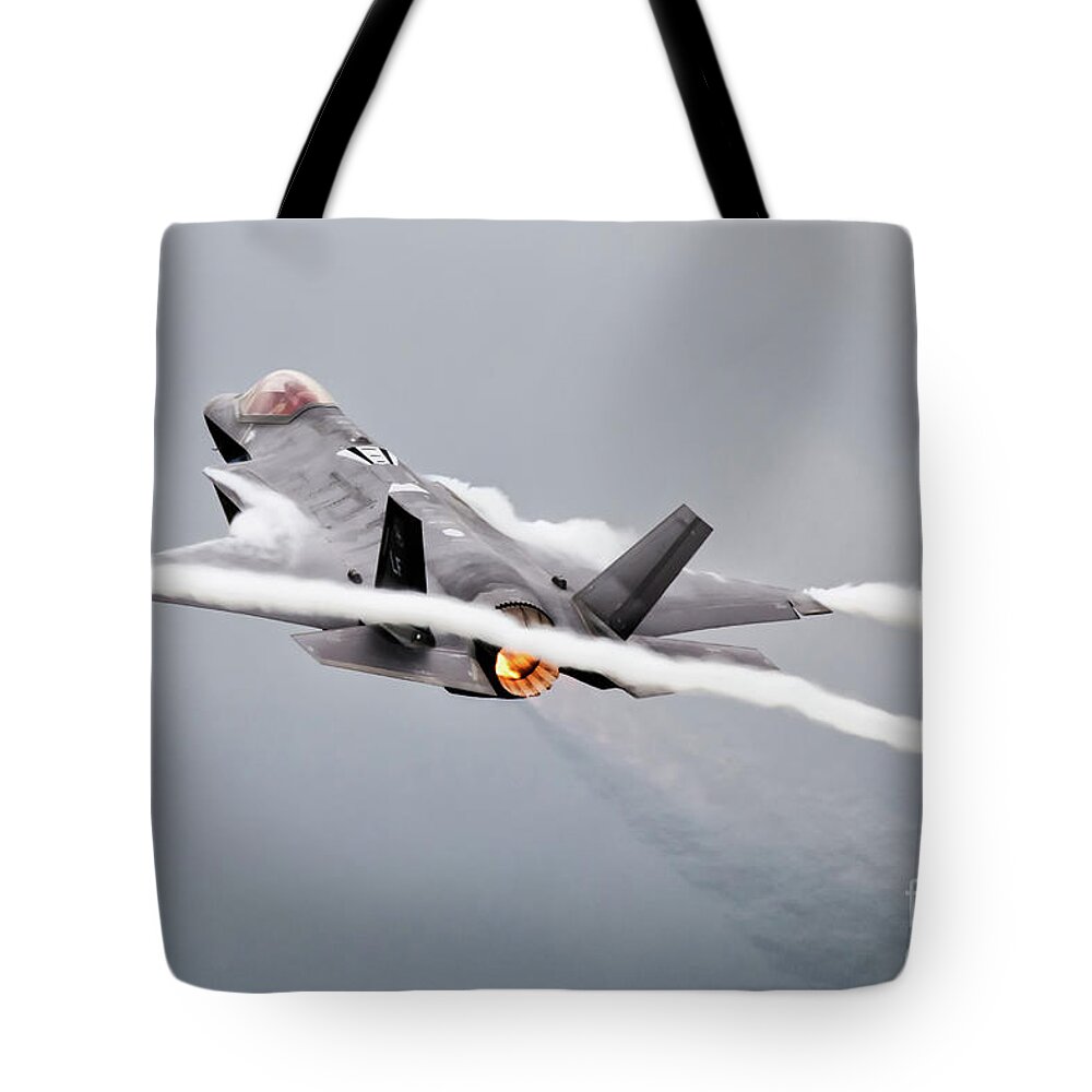 F35 Tote Bag featuring the digital art F35 Lightning II by Airpower Art