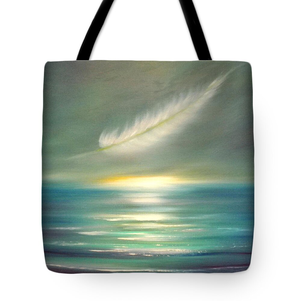 Sunset Tote Bag featuring the painting Feather at Sunset #3 by Gina De Gorna