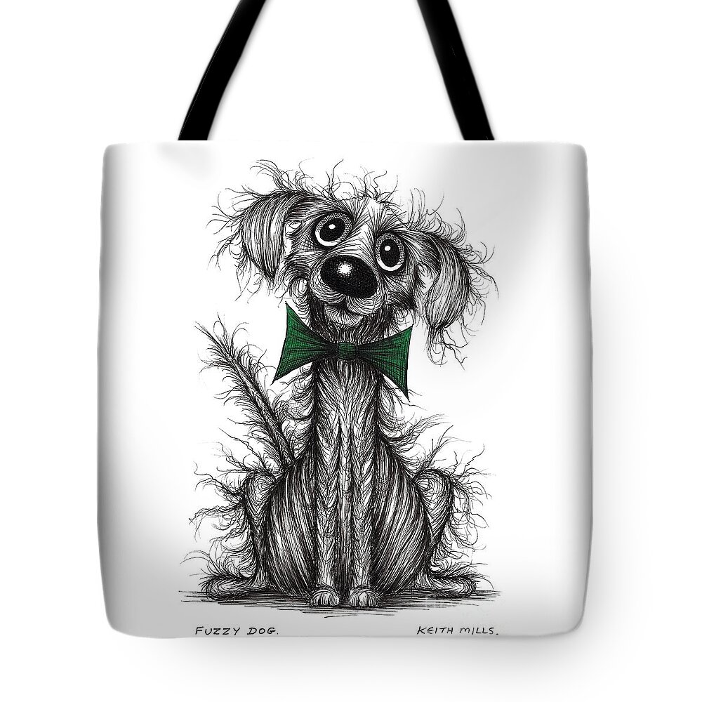 Dogs In Bows Tote Bag featuring the drawing Fuzzy dog #2 by Keith Mills