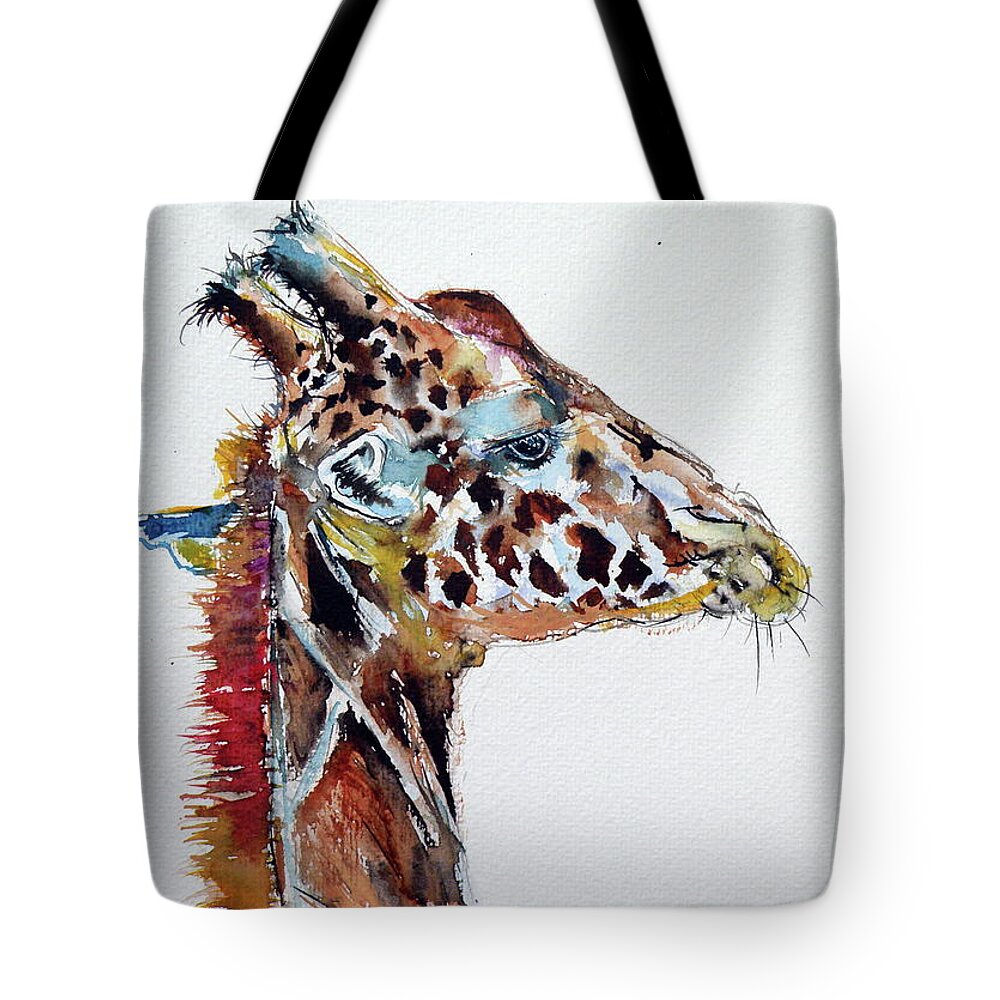 Giraffe Tote Bag featuring the painting Giraffe #3 by Kovacs Anna Brigitta