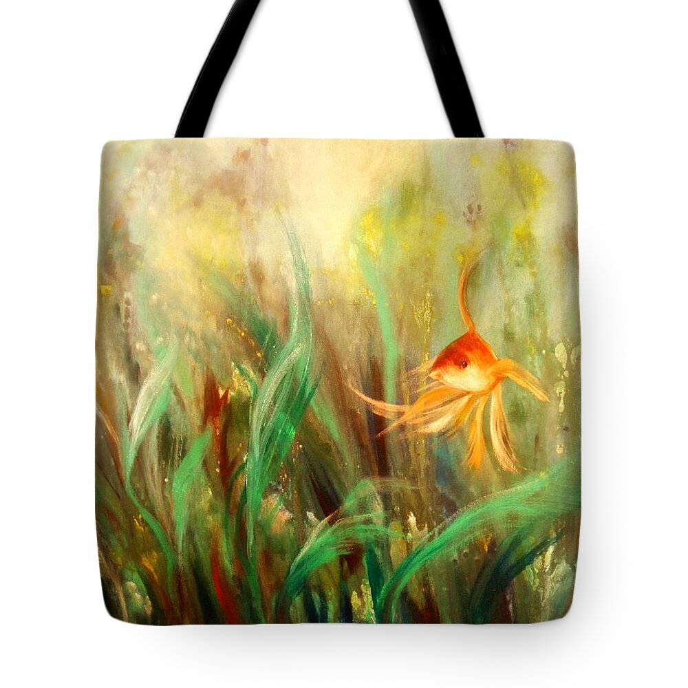 Fish Tote Bag featuring the painting Gold Fish #3 by Gina De Gorna