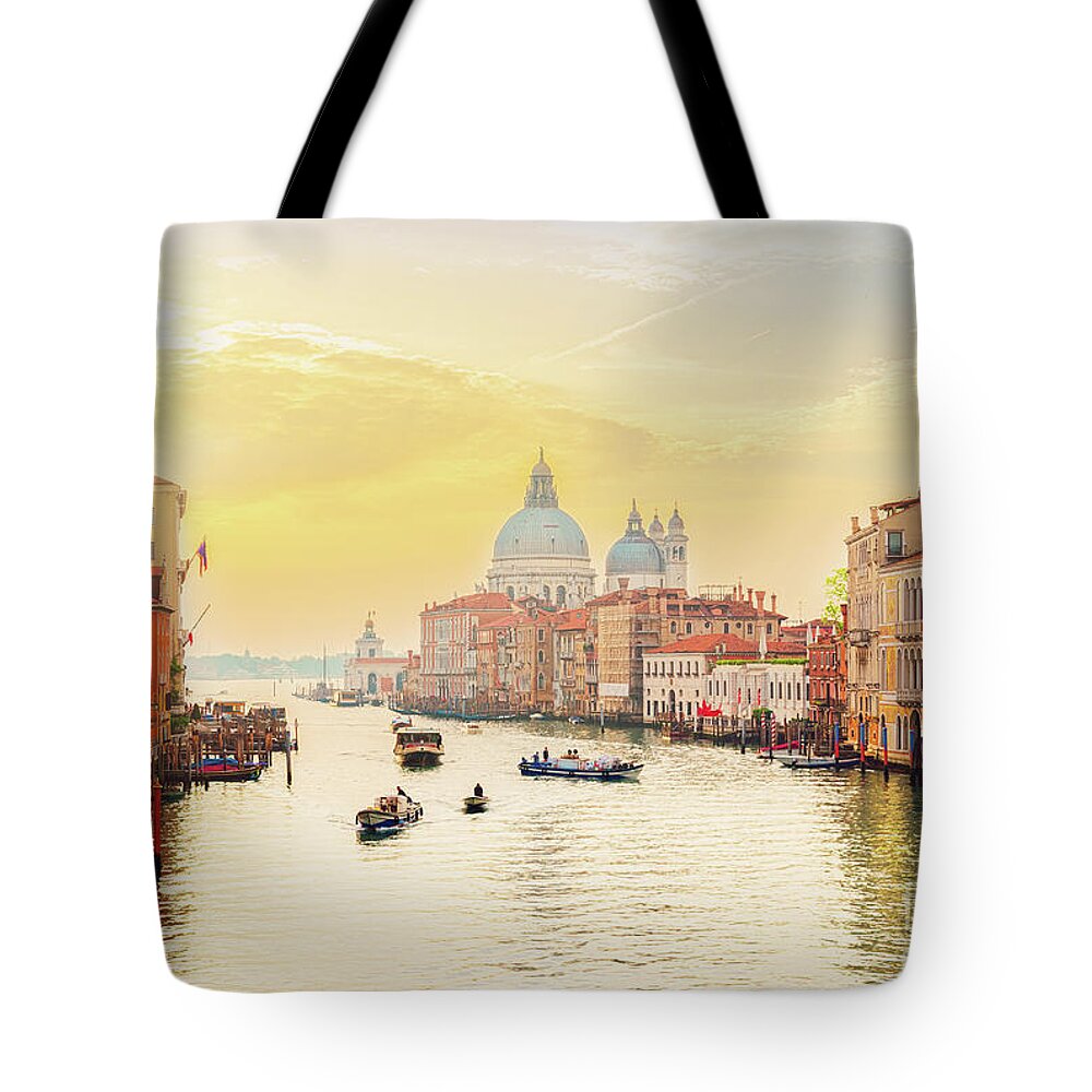 Venezia Tote Bag featuring the photograph Grand canal and Sunrise, Venice, Italy by Anastasy Yarmolovich