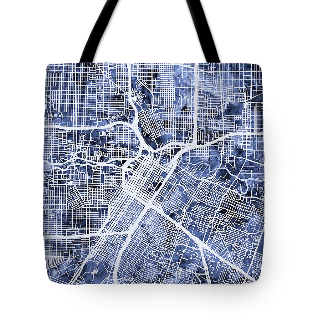 Street Map Tote Bag featuring the digital art Houston Texas City Street Map #3 by Michael Tompsett