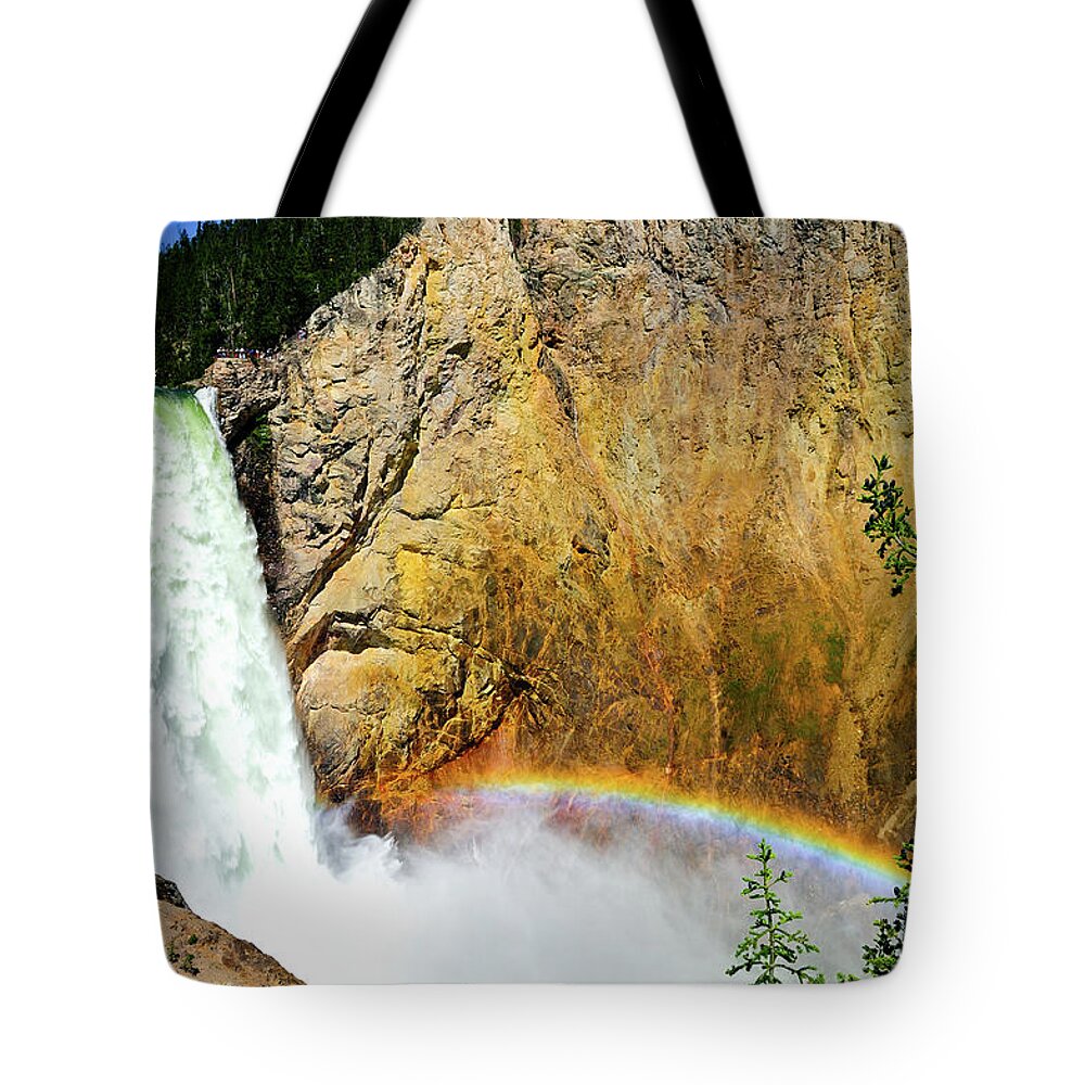 Yellowstone National Park Tote Bag featuring the photograph Lower Falls Rainbow #2 by Greg Norrell
