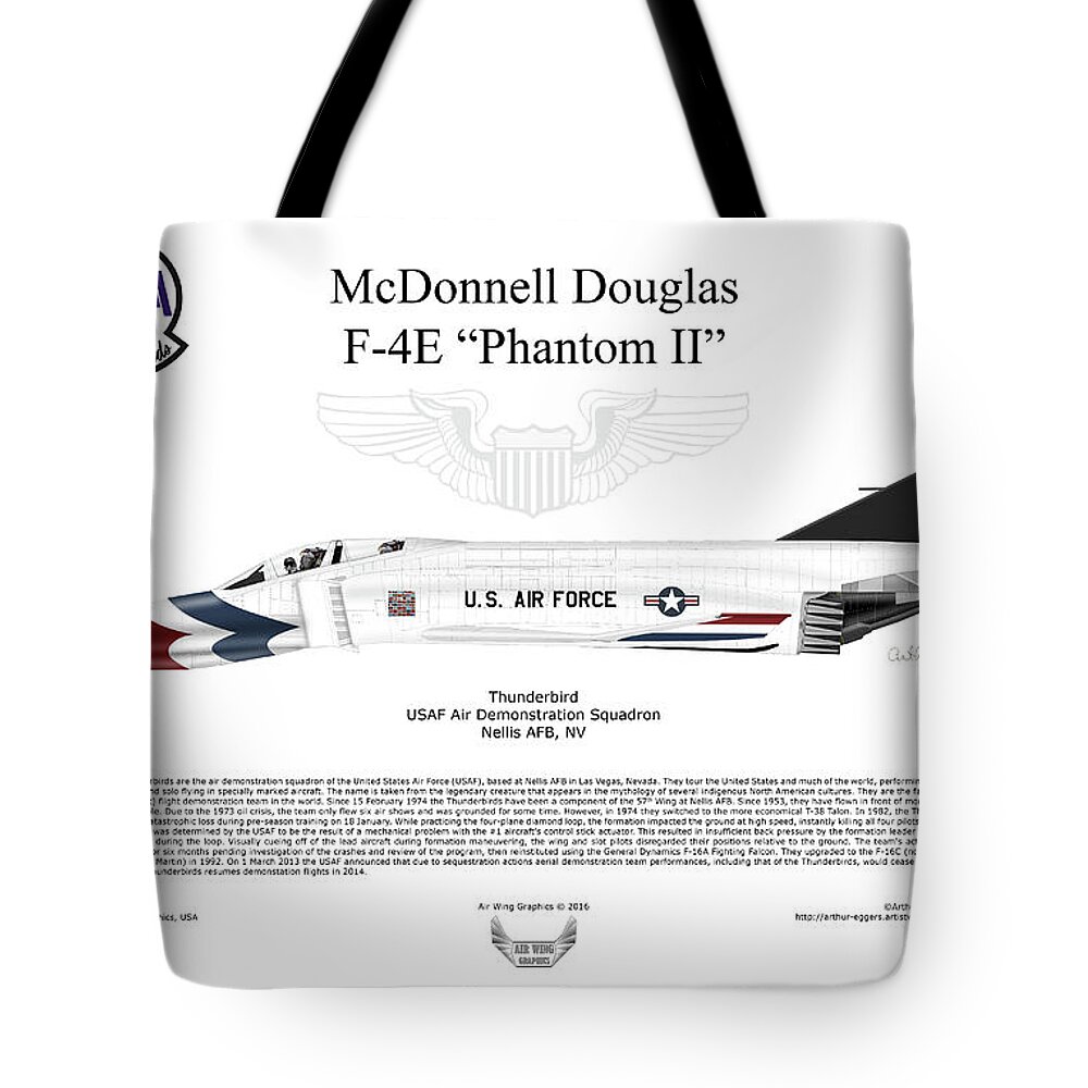Mcdonnell Douglas Tote Bag featuring the digital art McDonnell Douglas F-4E Phantom II Thunderbird #1 by Arthur Eggers