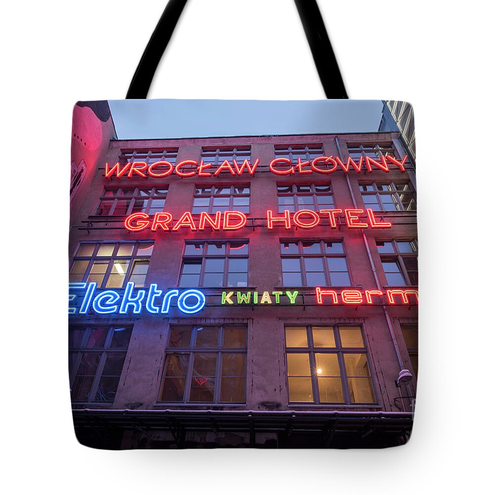 Wroclaw Tote Bag featuring the photograph Neon Side, Wroclaw #3 by Juli Scalzi