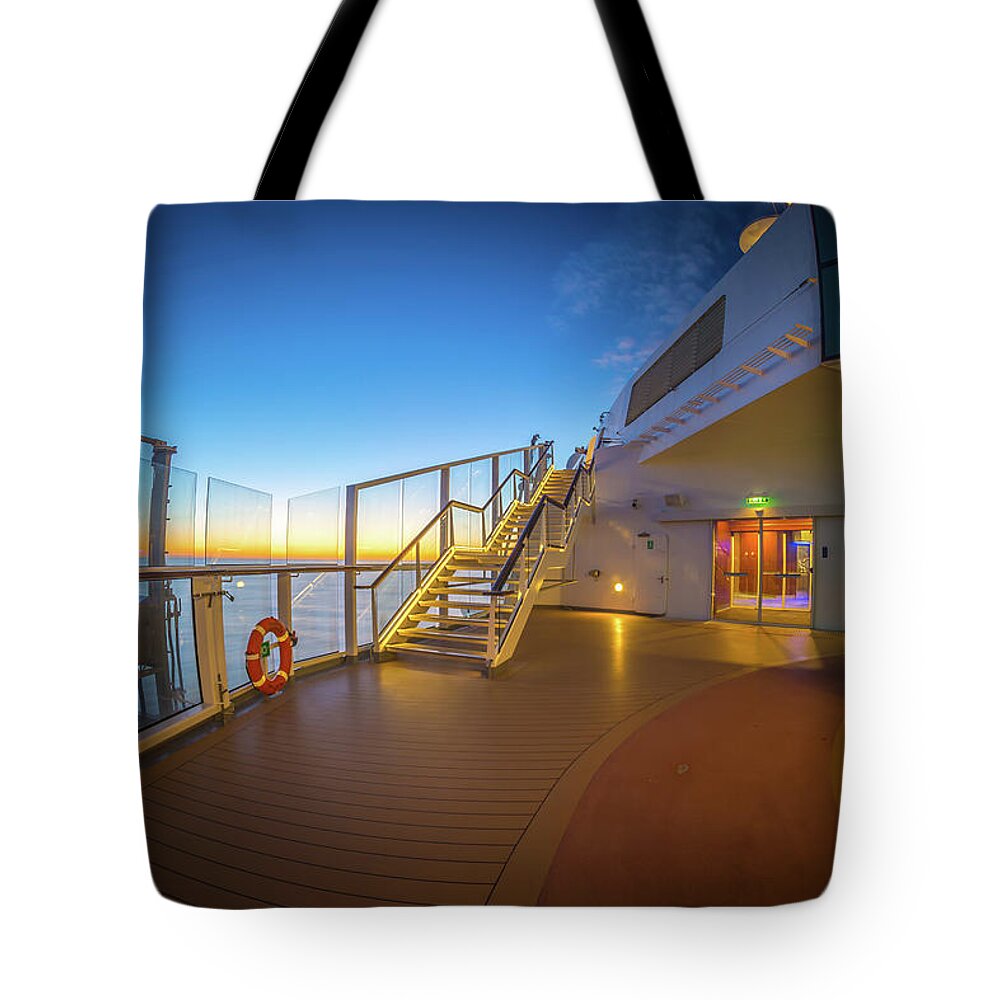 Ship Tote Bag featuring the photograph On Deck Of Large Cruise Ship In Pacific Ocean Near Alaska #3 by Alex Grichenko
