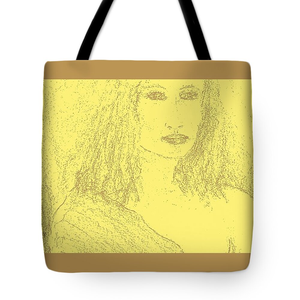 Nude Tote Bag featuring the drawing Pensive #3 by Lessandra Grimley