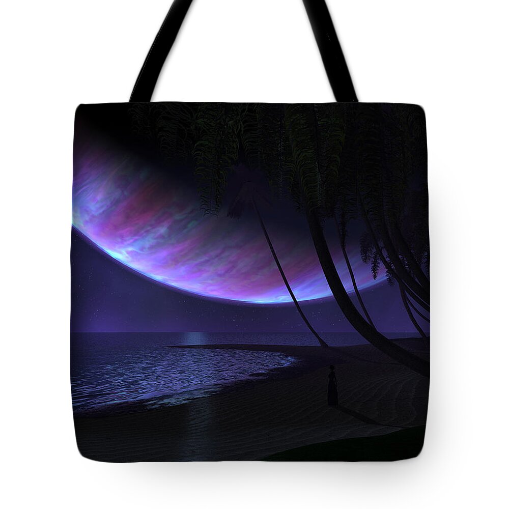 Planet Rise Tote Bag featuring the digital art Planet Rise #3 by Super Lovely