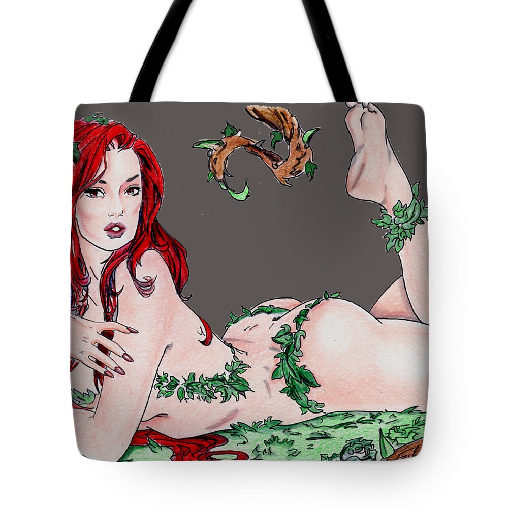 Poison Tote Bag featuring the drawing Poison Ivy #3 by Bill Richards