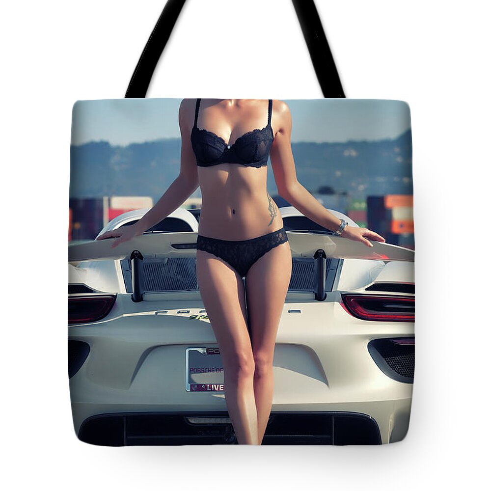 Kim Tote Bag featuring the photograph #Porsche #918Spyder and #Kim #4 by ItzKirb Photography