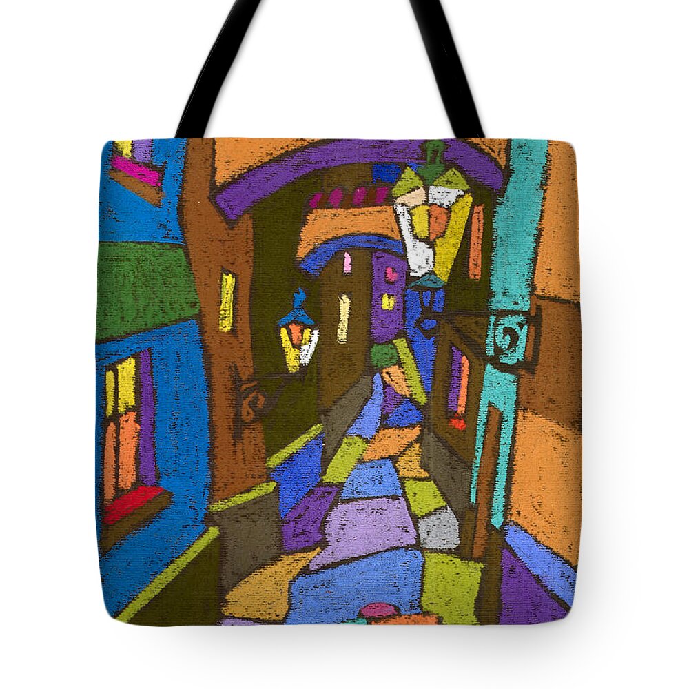 Pastel Tote Bag featuring the painting Prague Old Street by Yuriy Shevchuk