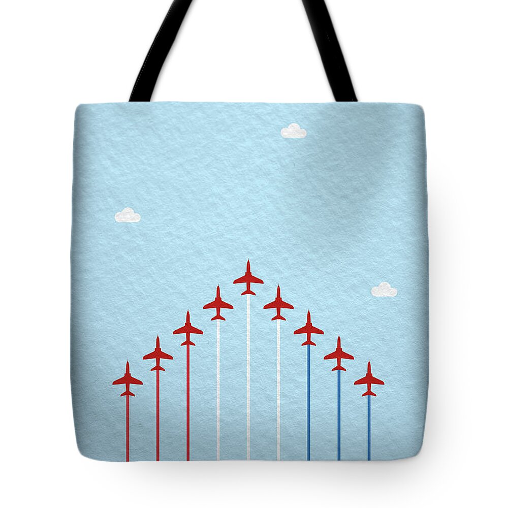 Reds Tote Bag featuring the photograph RAF Red Arrows in formation by Samuel Whitton
