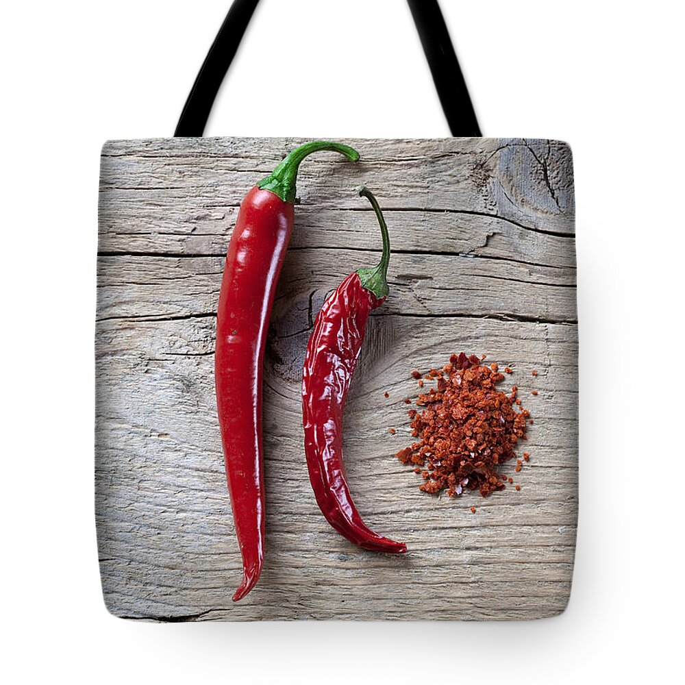 Chili Tote Bag featuring the photograph Red Chili Pepper by Nailia Schwarz