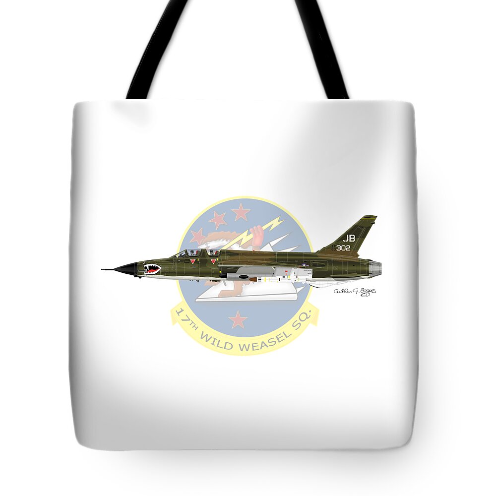 Republic Tote Bag featuring the digital art Republic F-105G Wild Weasel 17WW by Arthur Eggers