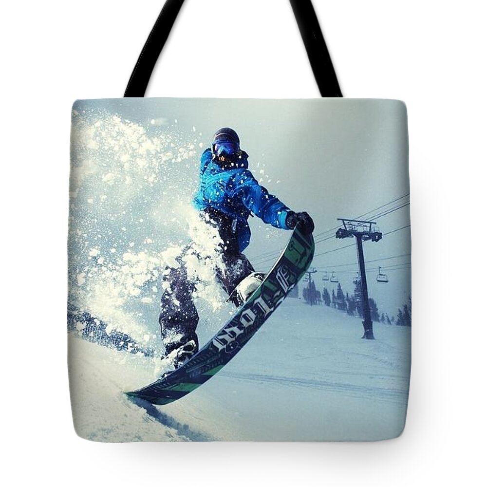 Snowboarding Tote Bag featuring the photograph Snowboarding #3 by Mariel Mcmeeking