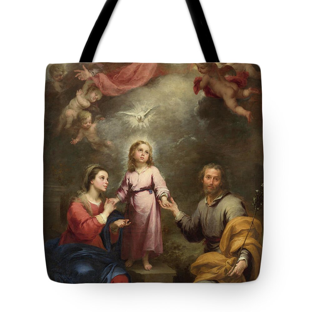 Christian Tote Bag featuring the painting The Heavenly and Earthly Trinities #3 by Bartolome Esteban Murillo
