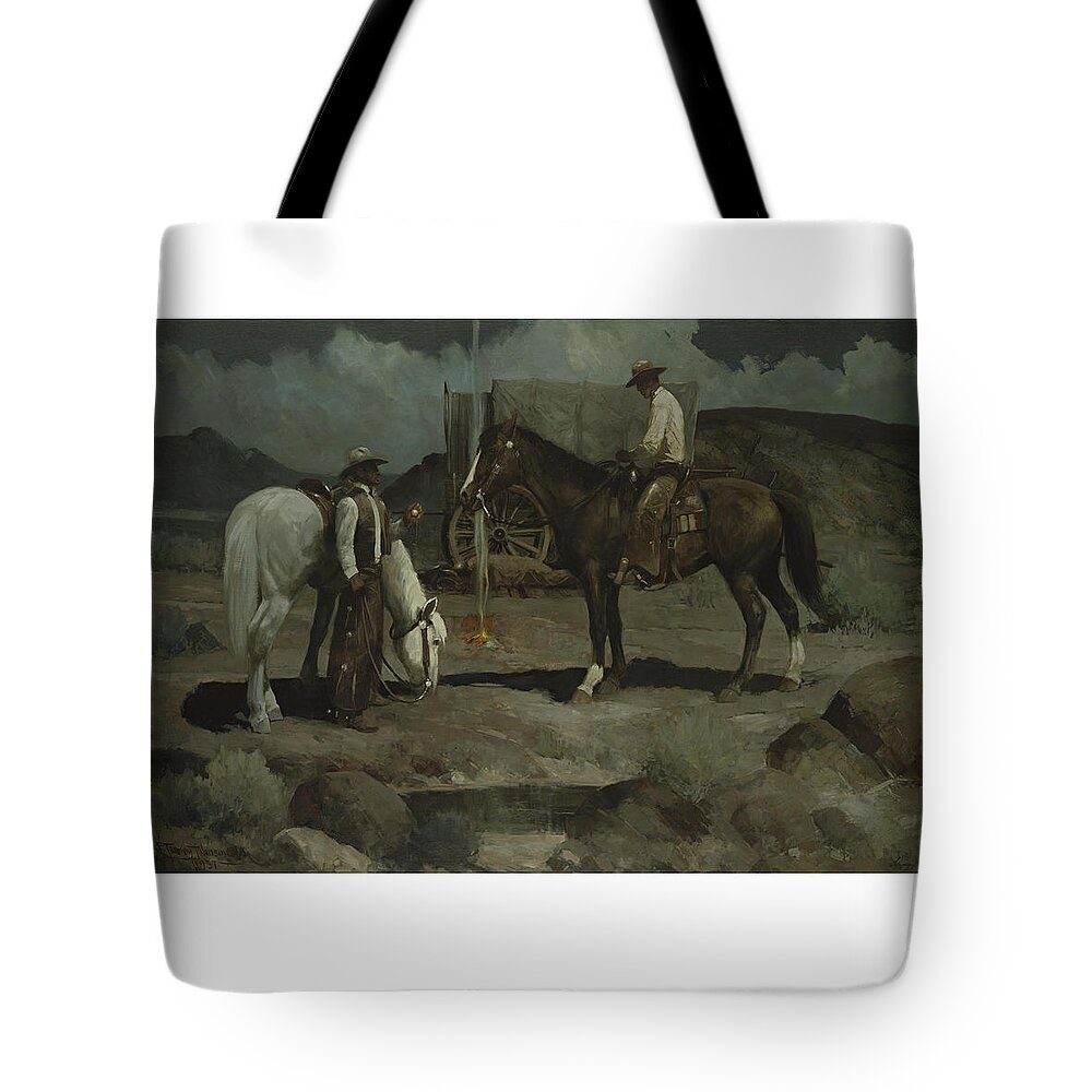 Frank Tenney Johnson 1874-1939 Time To Wake The Cook Tote Bag featuring the painting Time To Wake The Cook #4 by MotionAge Designs