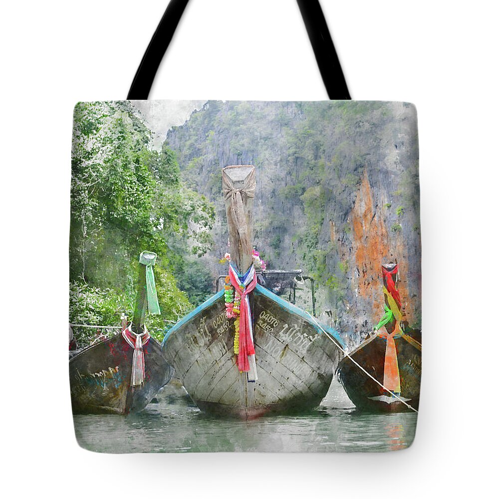 Boat Tote Bag featuring the photograph Traditional Long Boat in Thailand #3 by Brandon Bourdages