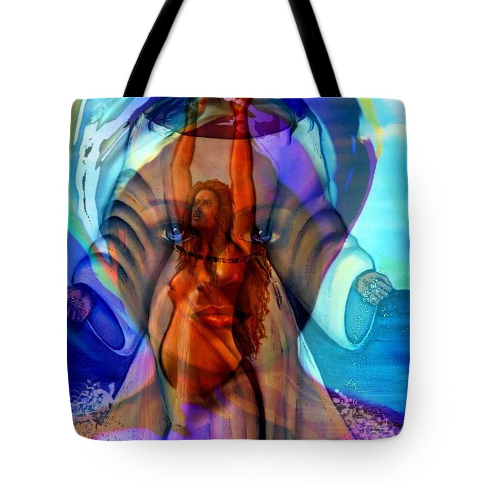 Yemaya Tote Bag featuring the digital art Yemaya- The Goddess #1 by Carmen Cordova