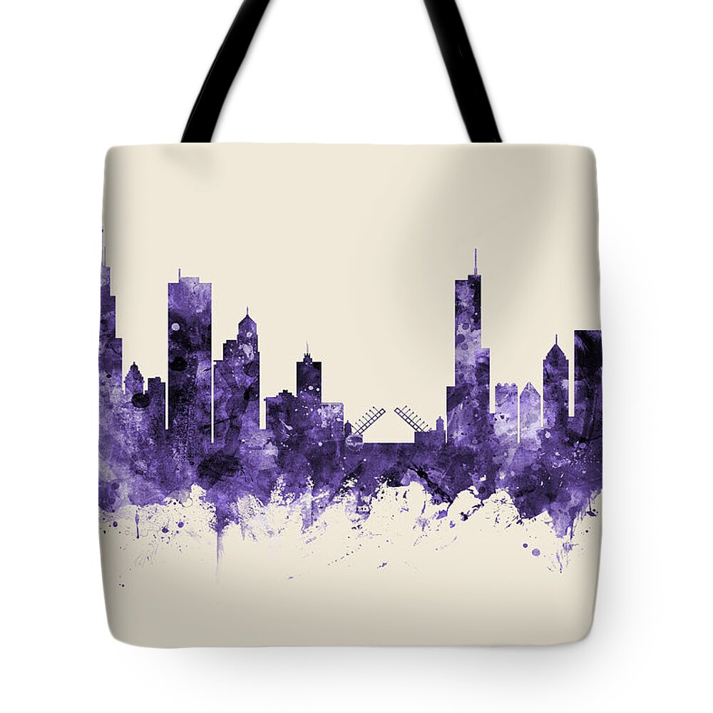 Chicago Tote Bag featuring the digital art Chicago Illinois Skyline by Michael Tompsett