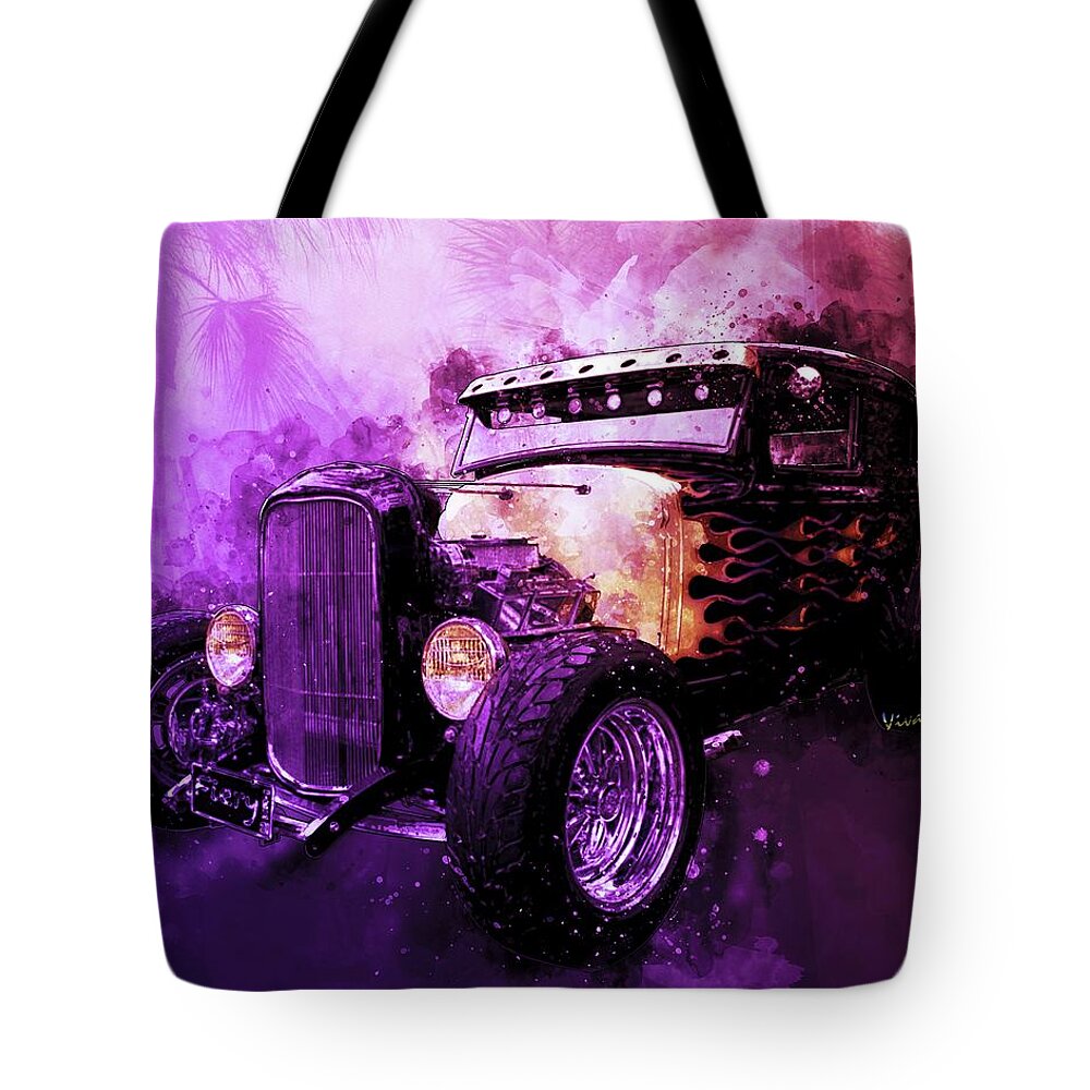 31 Tote Bag featuring the digital art 31 Ford Model A Fiery Hot Rod Classic by Chas Sinklier