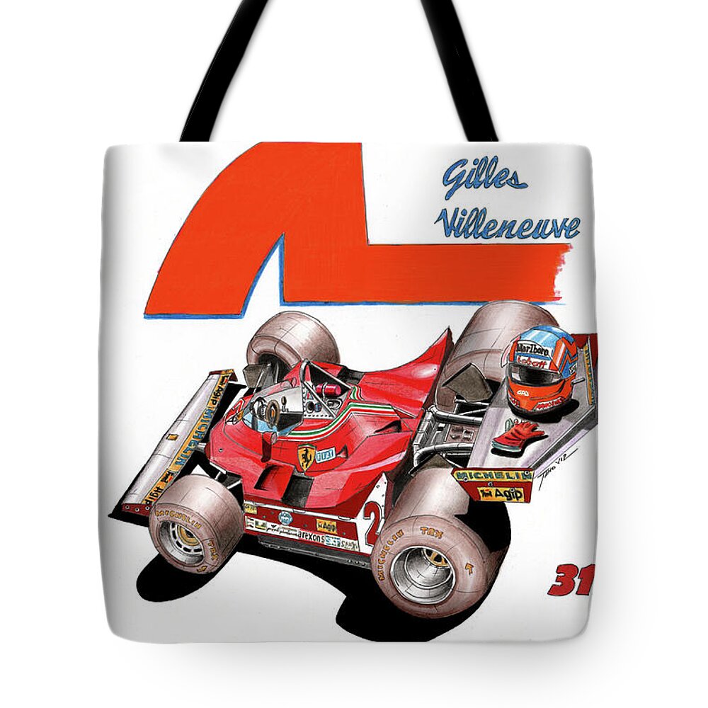 Porsche Tote Bag featuring the painting 312T5 Gilles Collection by Tano V-Dodici ArtAutomobile