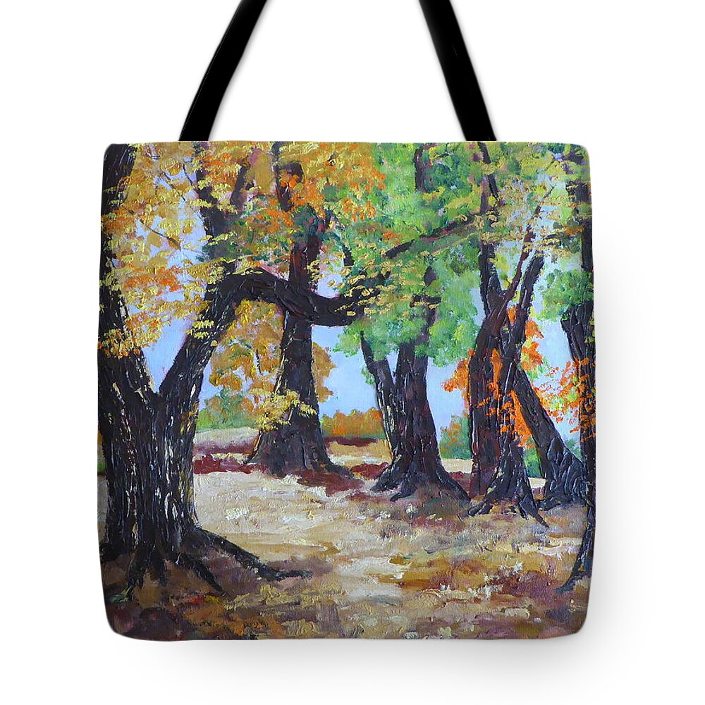 Fall Colors Tote Bag featuring the painting #35 Cottonwood Colors #35 by Cheryl Nancy Ann Gordon