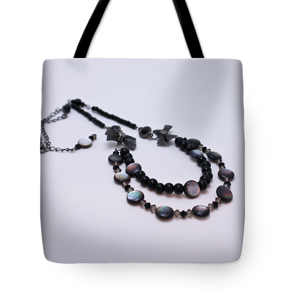 Necklace Tote Bag featuring the jewelry 3587 Fun Gunmetal Necklace by Teresa Mucha