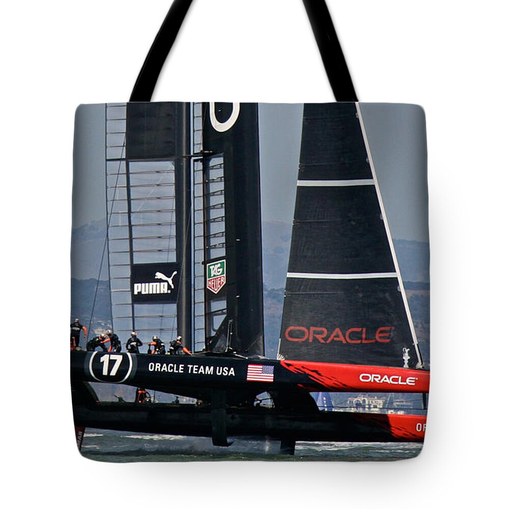 America Tote Bag featuring the photograph America's Cup Oracle #38 by Steven Lapkin