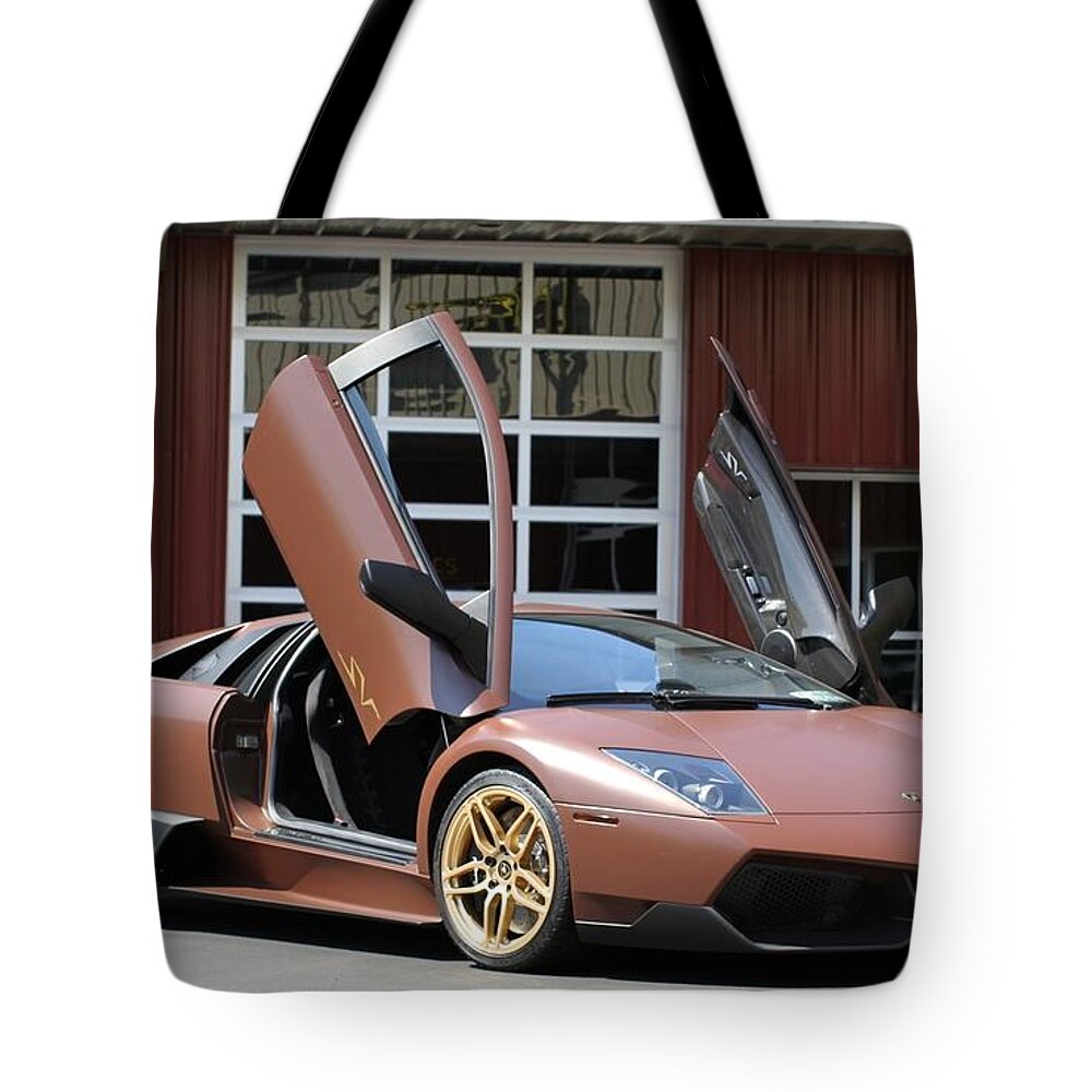 Lamborghini Tote Bag featuring the photograph Lamborghini #38 by Mariel Mcmeeking