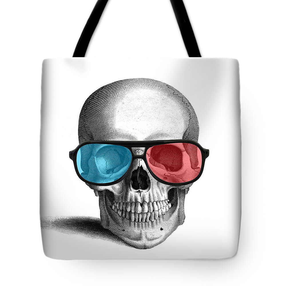 3d Glasses Tote Bag featuring the digital art skull with 3D glasses by Madame Memento