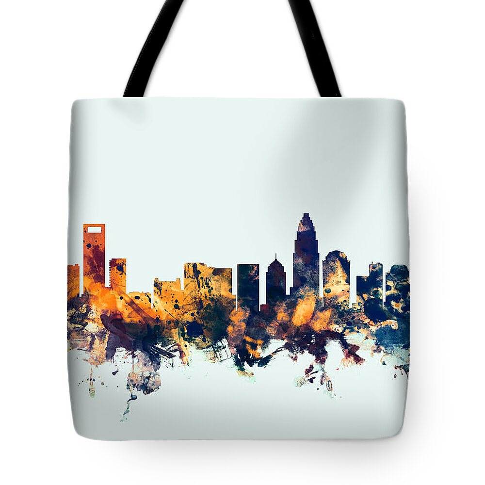 United States Tote Bag featuring the digital art Charlotte North Carolina Skyline by Michael Tompsett