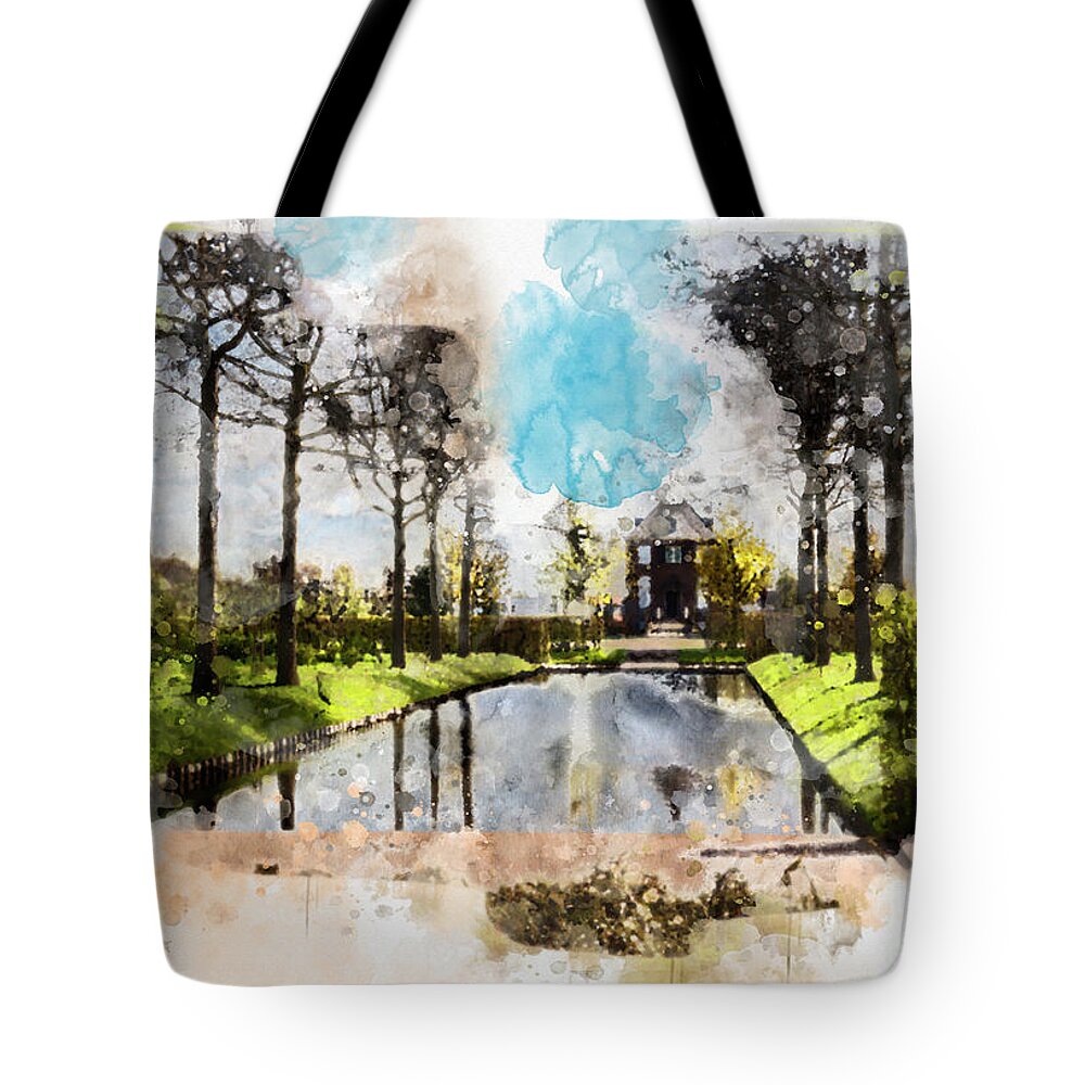 Village Tote Bag featuring the digital art City Life In Watercolor Style #5 by Ariadna De Raadt