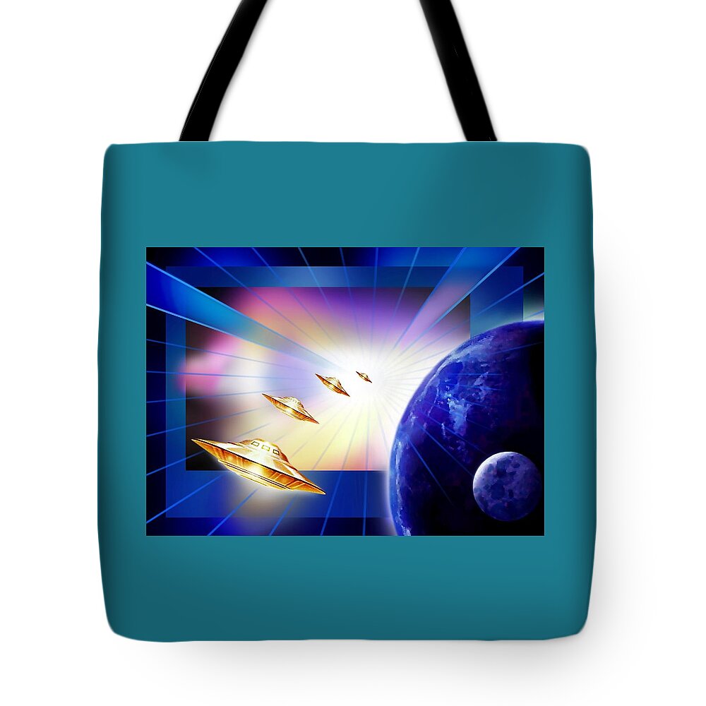 Space Travellers Tote Bag featuring the painting Crossing Dimensions #4 by Hartmut Jager
