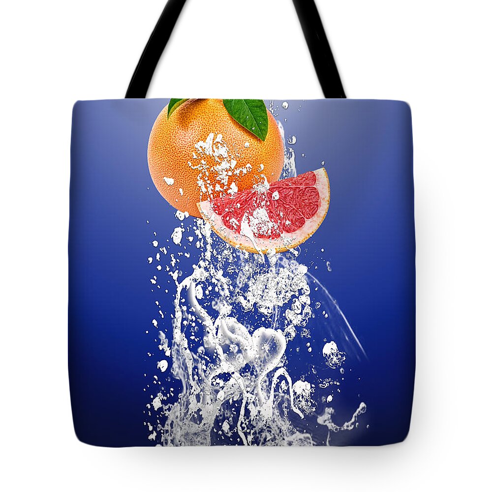 Grapefruit Tote Bag featuring the mixed media Grapefruit Splash #4 by Marvin Blaine
