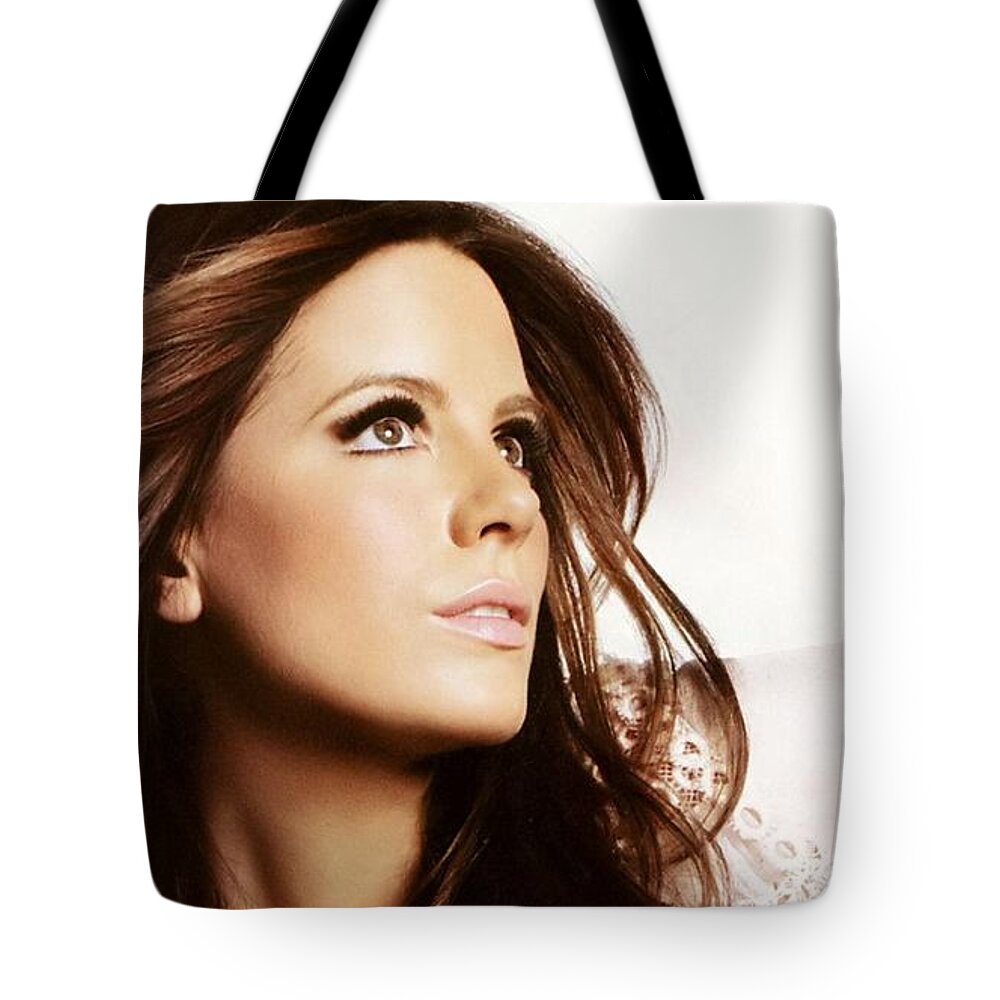 Kate Beckinsale Tote Bag featuring the digital art Kate Beckinsale #4 by Super Lovely