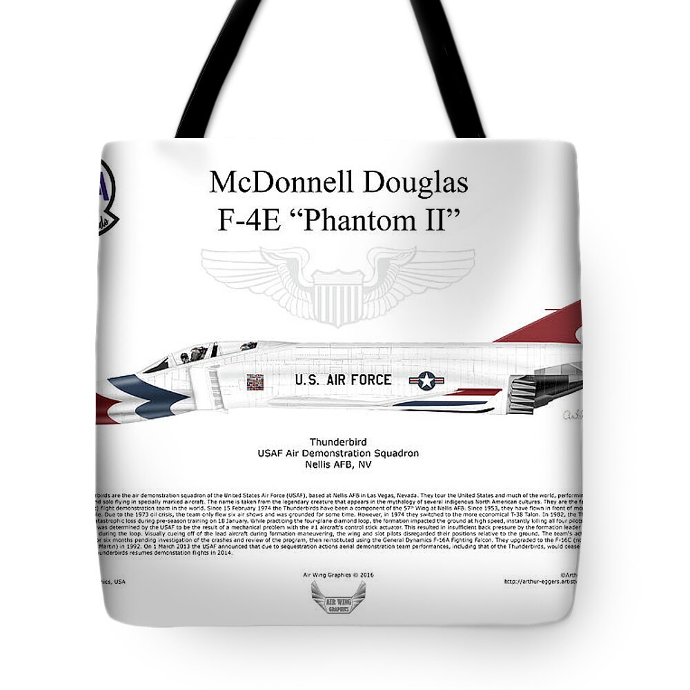 Mcdonnell Douglas Tote Bag featuring the digital art McDonnell Douglas F-4E Phantom II Thunderbird #5 by Arthur Eggers