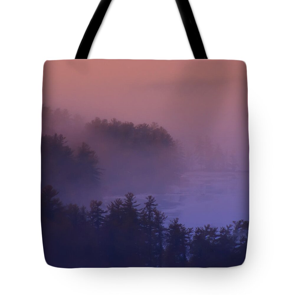 New England Tote Bag featuring the photograph Melvin Bay Fog #4 by Brenda Jacobs