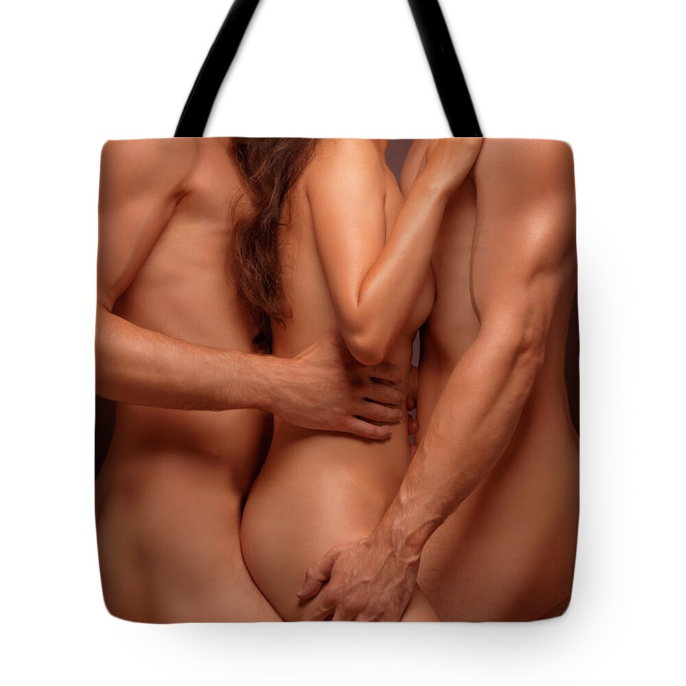 Naked Woman and Two Men Tote Bag by Maxim Images Exquisite Prints picture