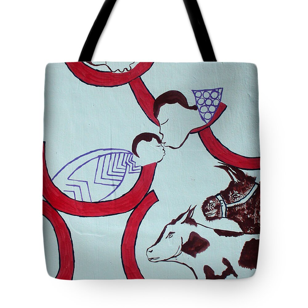 Jesus Christ Tote Bag featuring the painting Nativity #4 by Gloria Ssali