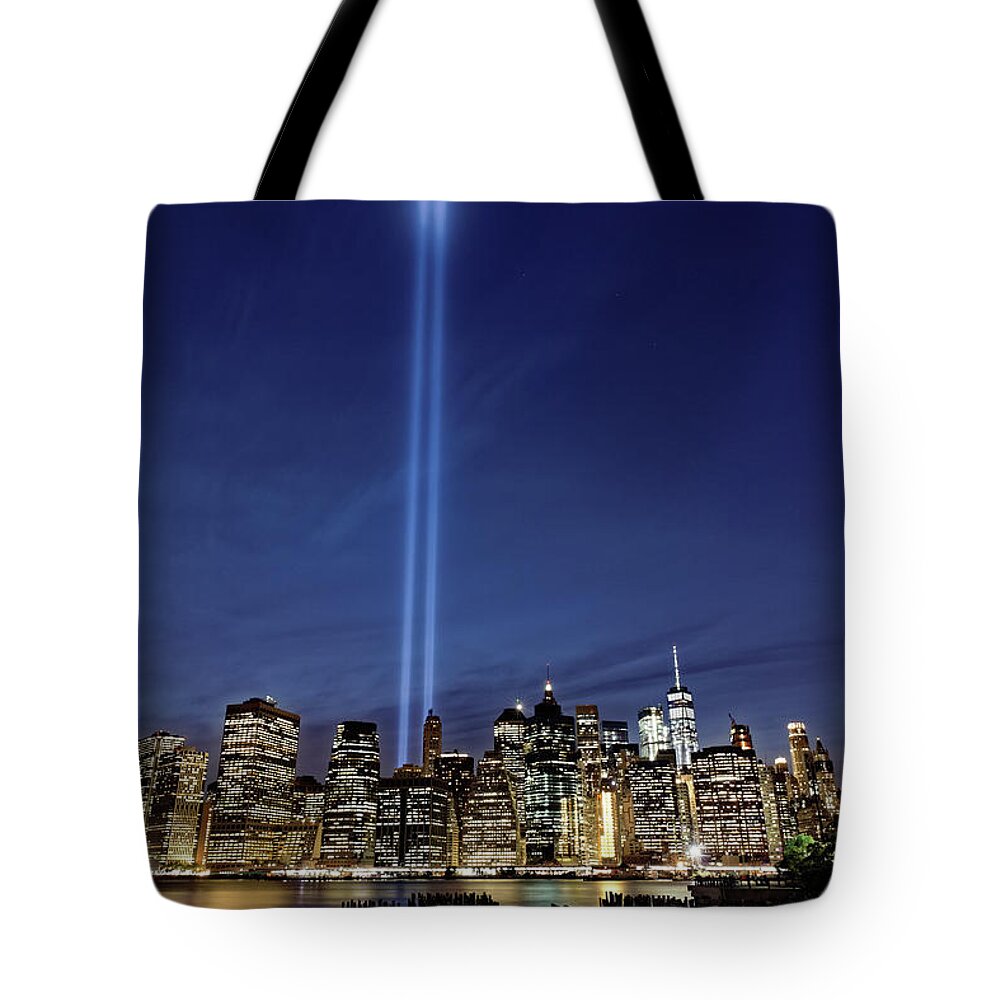 New York Skyline Tote Bag featuring the photograph New York Skyline 9/11 Memorial #4 by Doolittle Photography and Art